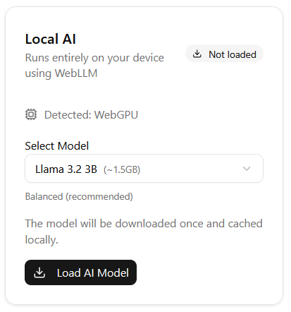 Local AI model selection