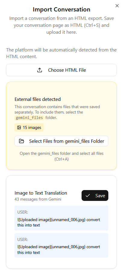 Save button and conversation preview